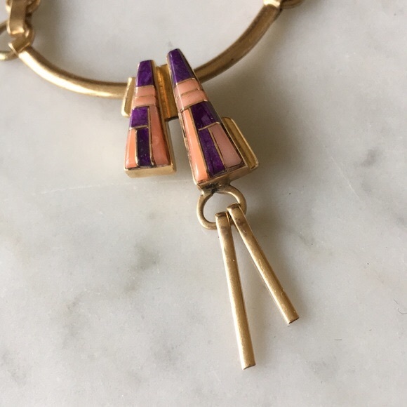 Vintage Navajo Tom David 14K Inlay Necklace and Earrings Native American - Picture 3 of 16